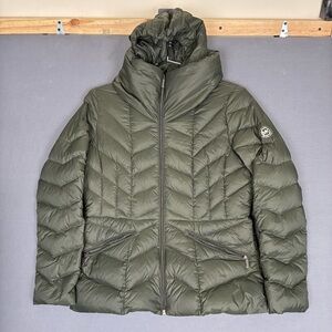 Michael Kors Packable Down Fill Hooded Puffer Jacket Women’s Small Olive Green